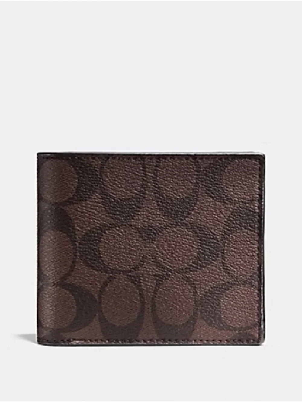 Unisex Coach Brown Signature Pattern Leather Bi-Fold Wallet